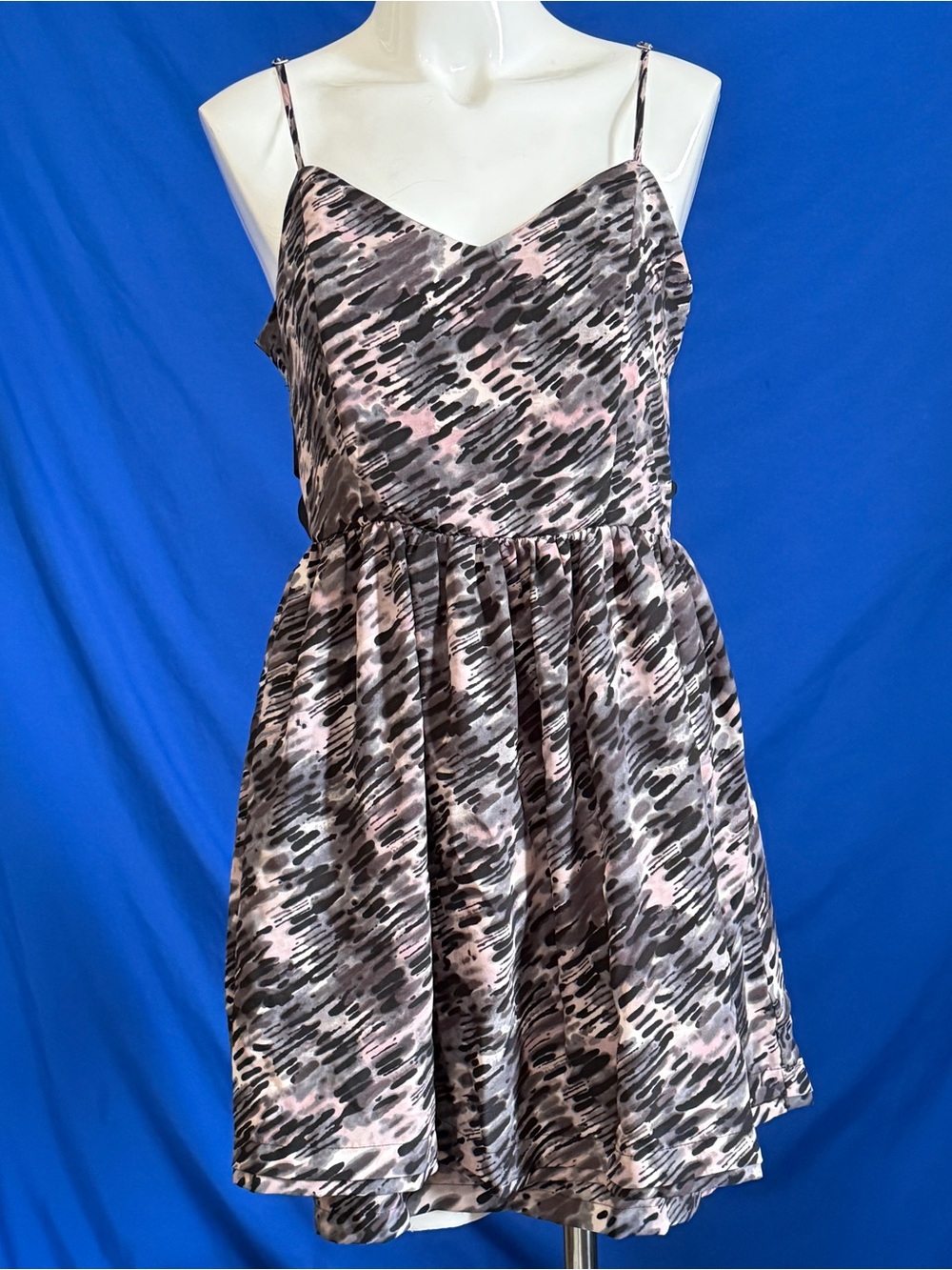 Eight Sixty Pink and Black Abstract Print Spaghetti Strap Mini Dress
